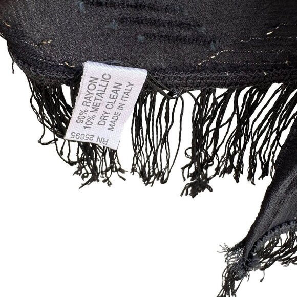 Anne Klein For Vera Vintage Black Sheer Metallic Fringe Italian Made Scarf Wrap - Picture 5 of 7